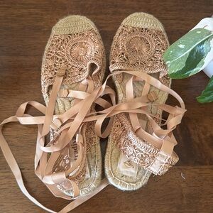 ASOS Crochet Espadrille Lace-Up Sandals in Nude